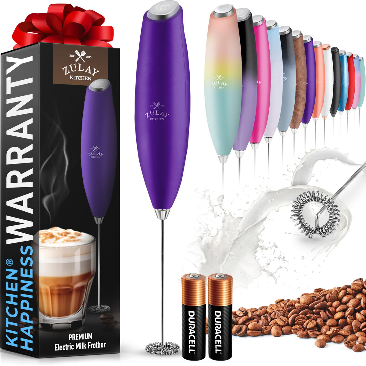 Zulay Rechargeable Milk Frother – 3-in-1 Handheld Frother Wand with Travel Case & USB-C Charger – Single, Double & Egg Whisk for Latte, Cappuccino, Matcha, Protein Shakes - Froth N Go Deep Black