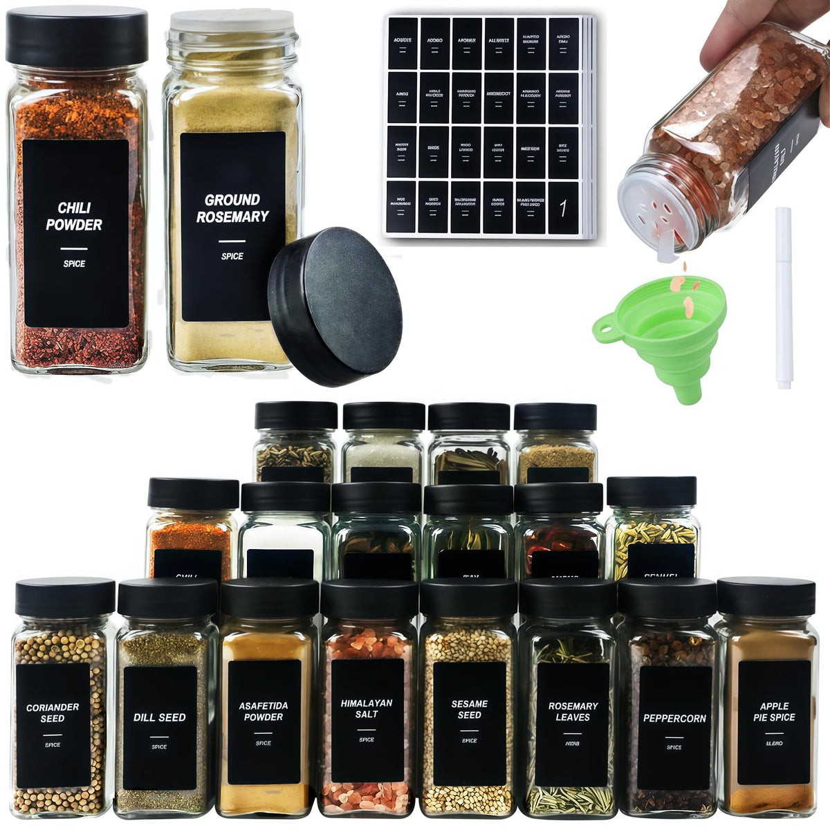 36 Spice Jars with Labels, 4 oz Seasoning Jars for Cabinets, Drawers, Racks