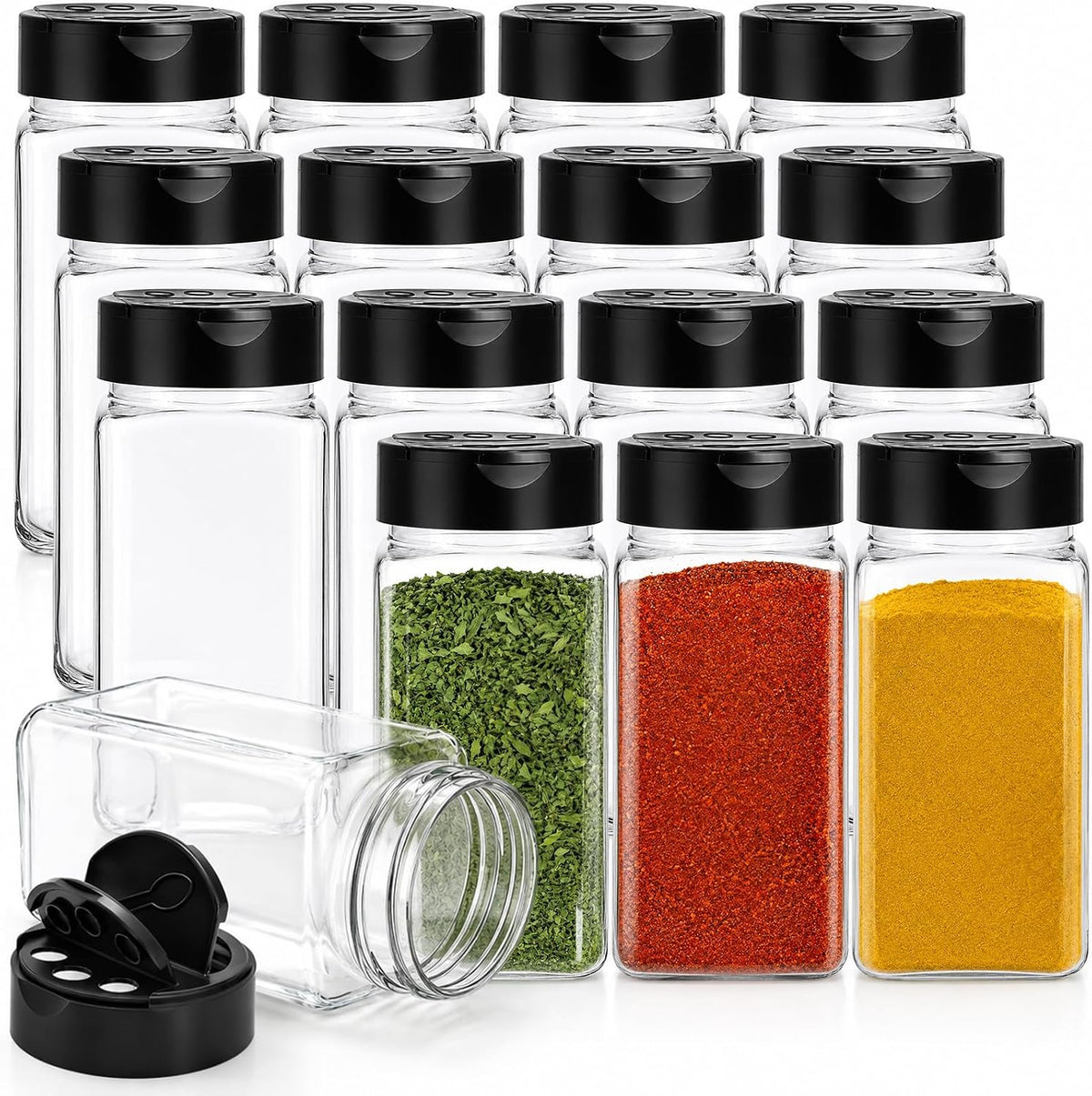 Bekith 16 Pack 9 oz Plastic Spice Jars with Black Cap, Plastic Spice Bottles Empty Seasoning Containers for Storing Spice, Herbs and Powders