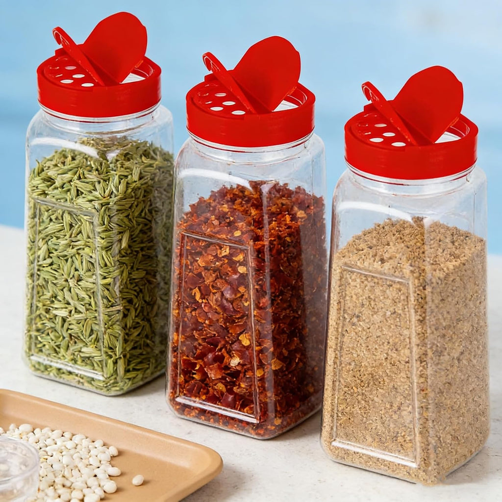 Yopay 8 Pack Large Spice Jar, 32oz Seasoning Shaker, Plastic Spice Container Bottle with Red Dual Shake Lid for Storing Herbs, Powders, General Use Storage Containers