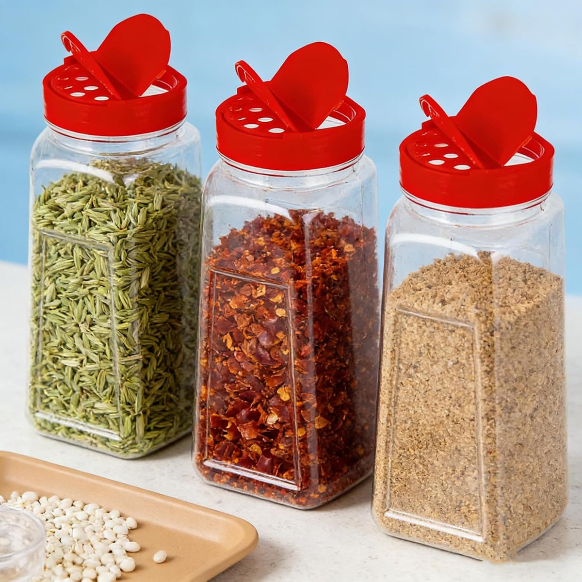 Yopay 8 Pack Large Spice Jar, 32oz Seasoning Shaker, Plastic Spice Container Bottle with Red Dual Shake Lid for Storing Herbs, Powders, General Use Storage Containers