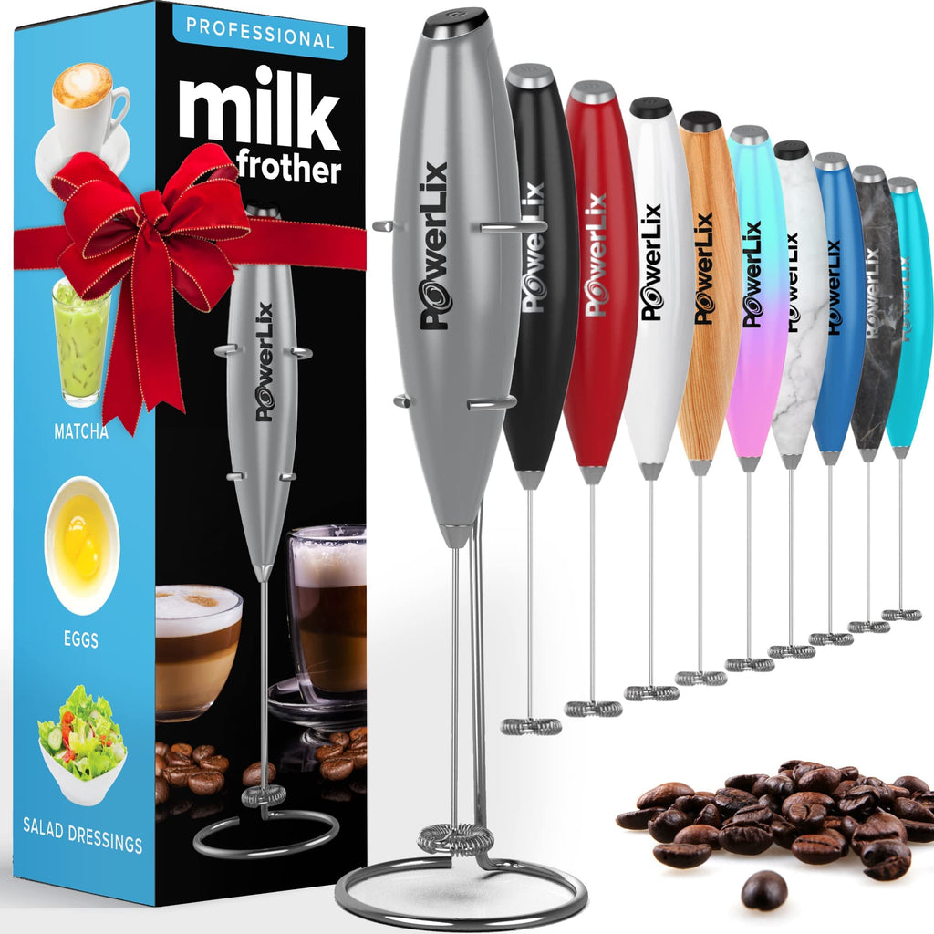 PowerLix Powerful Handheld Milk Frother With Stand Battery Operated Foam Maker Frother Wand For Coffee (A Black) (A Black)