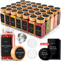 EDELHAUS Glass Spice Jars with Label, 36x Bamboo Wooden Lids - White Labels