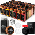 EDELHAUS Glass Spice Jars with Label, 24x Acacia Wooden Lids - Black Labels