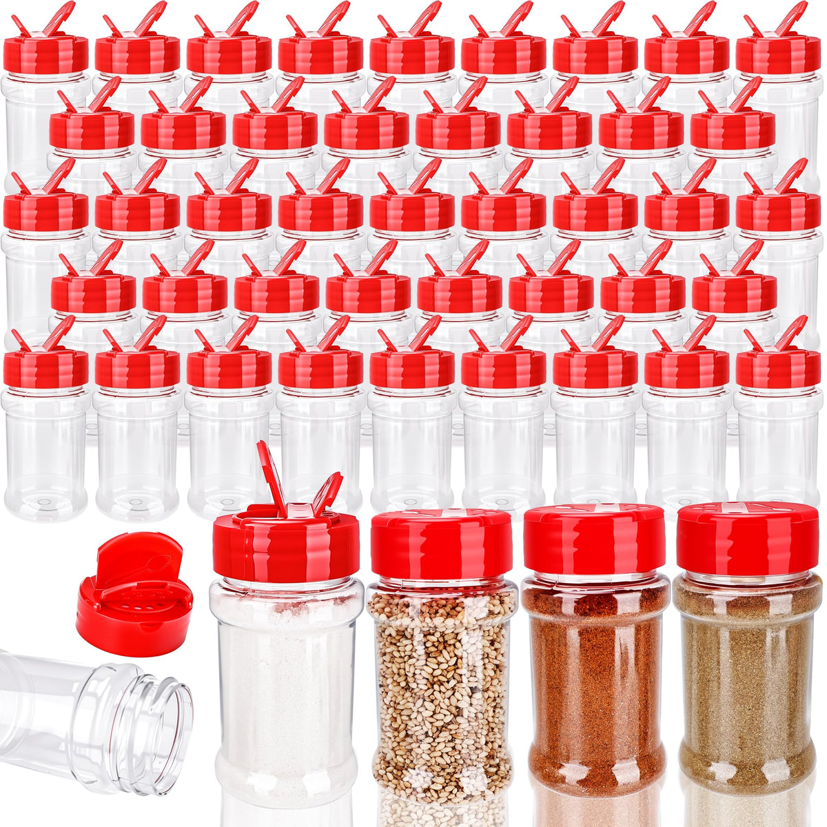 48 Pack 2.7 oz Plastic Spice Jars with Lids Small Empty Clear Spice Bottles Seasoning Shaker Containers for Kitchen Travel Camping Spice Organization, 3 colors